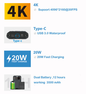 5G NR / SA Camera hình ảnh nhiệt cơ thể 4K HD 3500mah Cáp kép EIS 4G 64GB 3,1 inch LCD