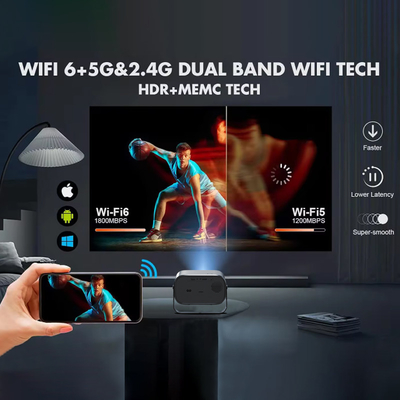 BT 5.0 Bluetooth Mini Portable Projector With Multi Angle Adjustment Keystone Correction And LED Light Source Display Chip (Mini máy chiếu di động Bluetooth 5.0 với điều chỉnh đa góc, điều chỉnh chính và chip hiển thị nguồn ánh sáng LED)