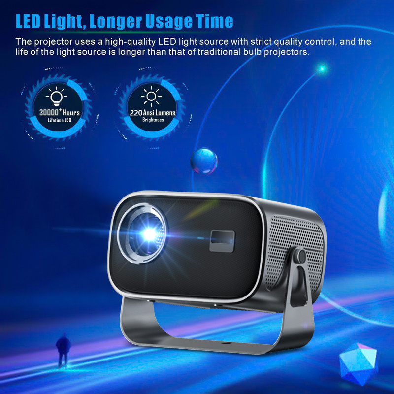 BT 5.0 Bluetooth Mini Portable Projector With Multi Angle Adjustment Keystone Correction And LED Light Source Display Chip (Mini máy chiếu di động Bluetooth 5.0 với điều chỉnh đa góc, điều chỉnh chính và chip hiển thị nguồn ánh sáng LED)