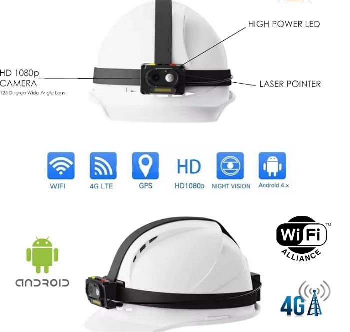 4000mAh Two Way Talk Hardhat với Cap Lamp Spotlight và GPS
